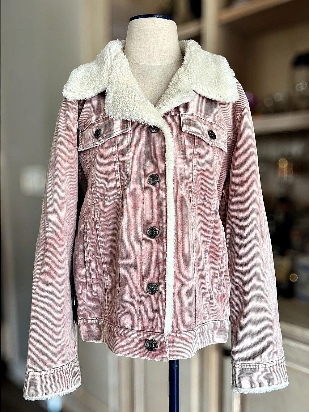 Lucky Brand Women's Cotton Corduroy Faux Sherpa Jacket